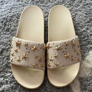 Never Worn White and Gold Tory Burch Slides